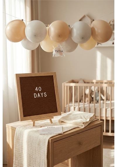 Bebeğin 40ı Çıktı Süsleme Mini Set Kahve Keçe Yazı Panosu Standlı Balon Zincirli 40 Uçurma Konsepti Tüm Yaşlar