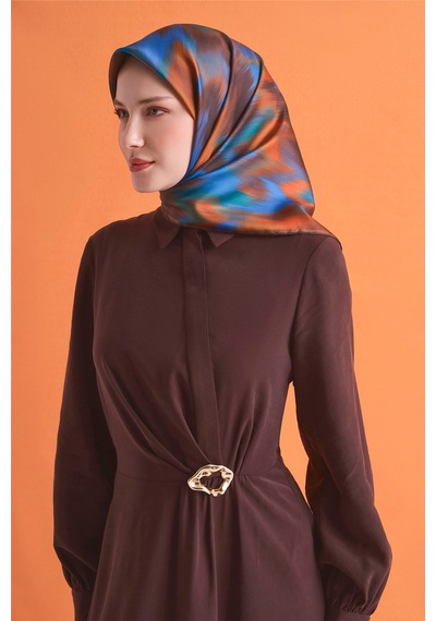 Armine Sura İpek Eşarp 2026-2027 - Sonbahar Kış-asm9605-56 Kahve,saks-5