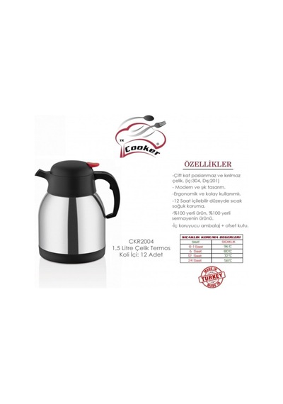 Cooke Çelik Termos Çay Termosu Su Termosu 1.5 LT