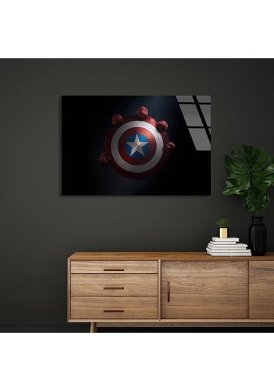 Kaptan Amerika Kalkanı Cam Tablo 140x90 Cm
