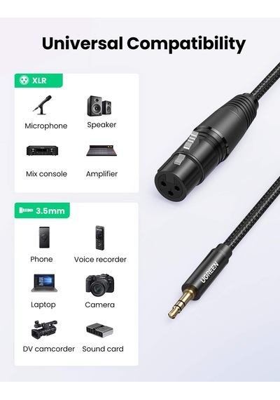 Ugreen 3.5mm To Xlr Mikrofon Ses Kablosu Örgülü 2 Metre Sku: Smgstk8edb3315c1