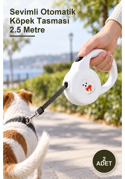 2 Adet Sevimli Otomatik Köpek Tasması 2.5 Metre Metal
