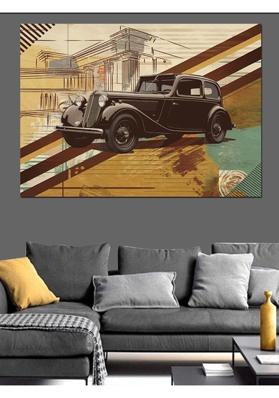 Vintage Tarzda Klasik Araba Dekoratif Kanvas - Mdf Ahşap Tablo
