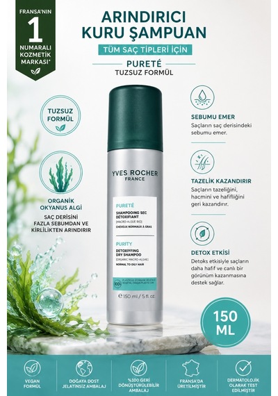 Yves Rocher Tüm Saçlar İçin Kuru Şampuan 150 Ml Okyanus Algi Etkili Hacim Veren Vegan Saç Spreyi