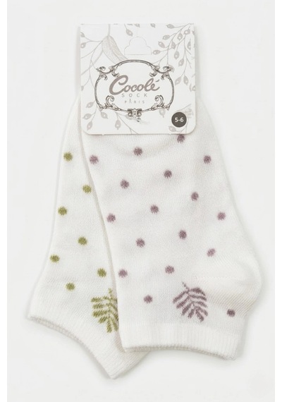 Cocole Socks Kız Bebek Patik Çorabı 2 Li Set Pamuklu Yeşil & Lila Puantiye Desenli Çok Renkli