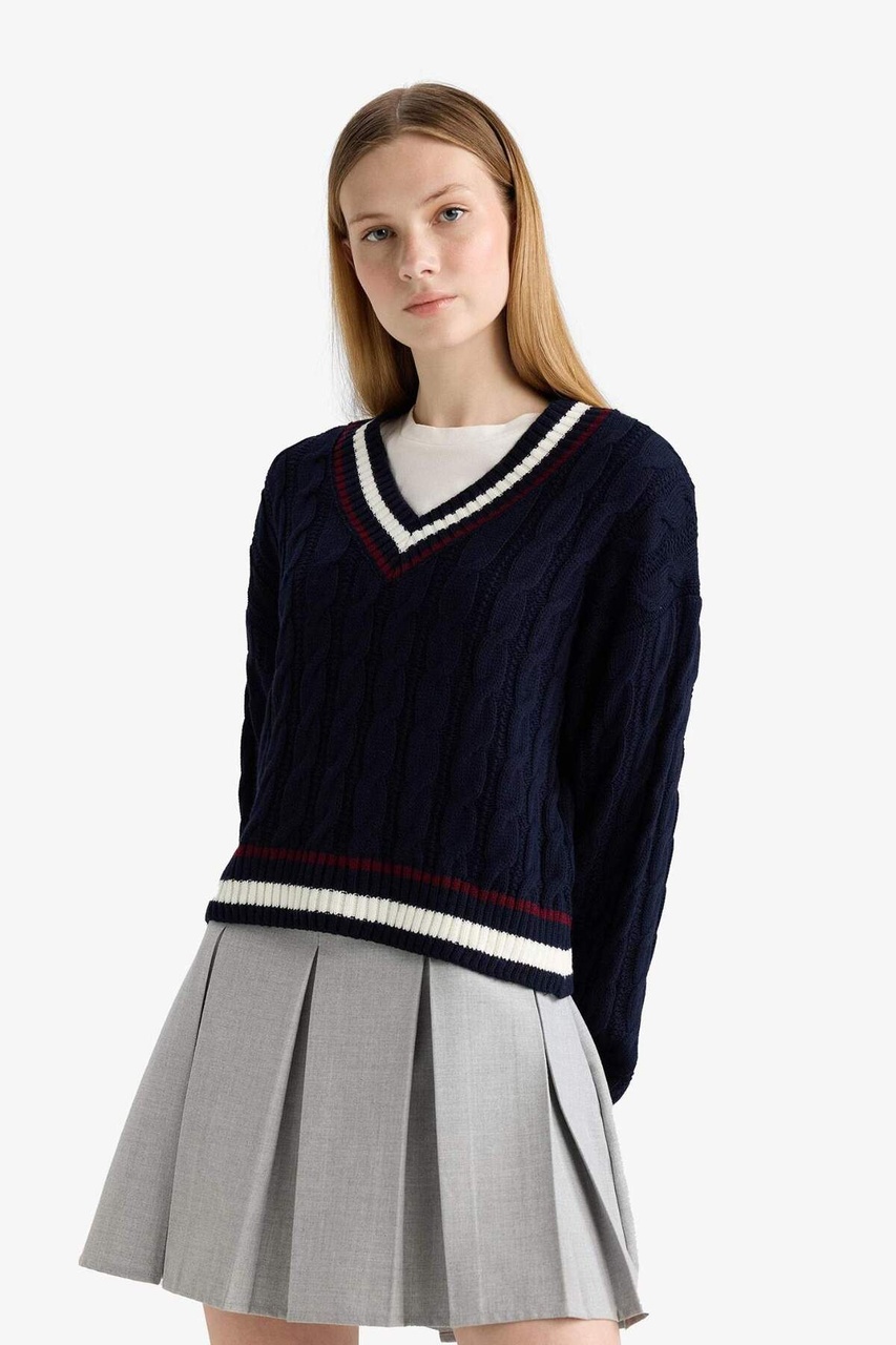 Defacto Coool Regular Fit V Yaka Kazak C7321ax25wnnv135 Lacivert
