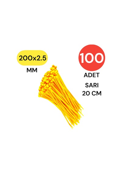 Tek-iş Plastik Kablo Bağı Klipsi Cırt Kelepçe 200 Mm X 2.5 Mm Sarı 100 Adet