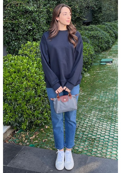 Lacivert Bisiklet Yaka Basic Sweatshirt Mg2185