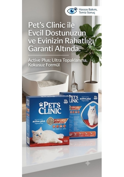 Pets Clinic Aktif Karbonlu Tozsuz Kutulu Bentonit Kedi Kumu 2x10 Lt 293-40000.02