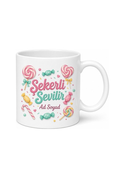 İsme Özel Şekerli Sevilir Yazılı Komik Kupa Bardak Hediye Beyaz / Çok Renkli