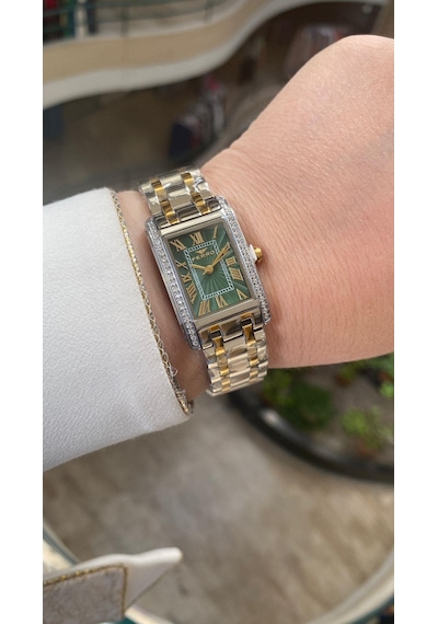 Ferro Quartz Çelik Altın/gri Yeşil Kadran 22 Mm Kadın Kol Saati