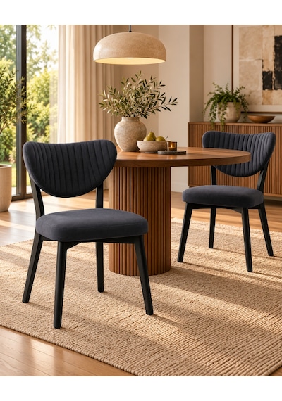 2'li Elma Model Sandalye Antrasit Kumaş Siyah Metal Ayaklı Modern Mutfak Ve Salon Sandalyesi