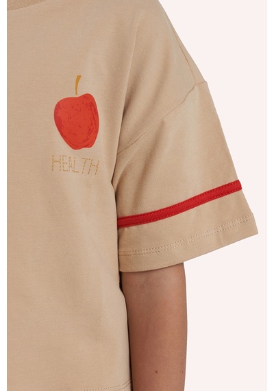 Panço Kız Çocuk Baskı Detaylı T-shirt Bej 2421gk05022-4972 001
