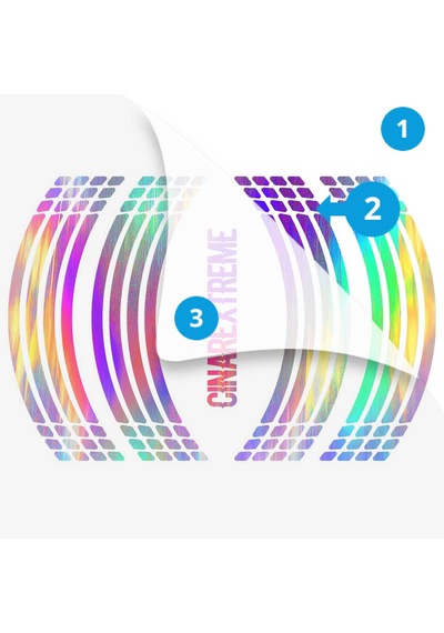 Çınar Extreme Rainbow Gökkuşağı Hologram Efektli 4 Parçalı Kesikli Motosiklet Jant Şeridi Sticker