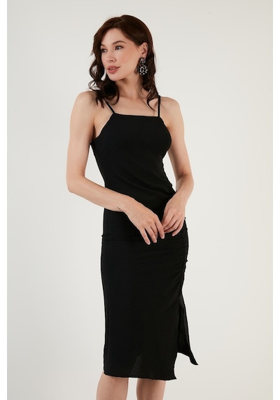 Lela Halter Yaka Ip Askılı Yırtmaçlı Bayan Elbise 6057149 Siyah