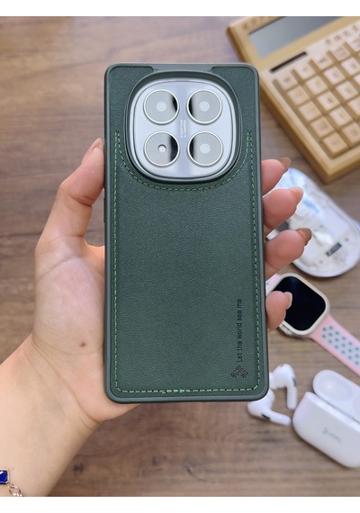 Redmi Note 14 Pro 5g Uyumlu Premium Deri Dokulu Darbelere Karşı Dayanıklı Nazal Silikon Kılıf Haki