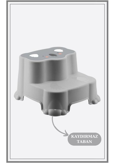 Flosoft Kaydırmaz Çocuk Taburesi Çift Basamaklı, Çocuk Banyo Lavabo Basamak Merdiven Yükseltici Gri