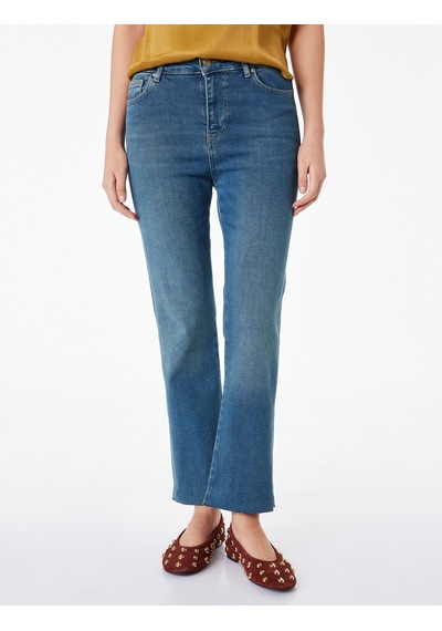 Koton Normal Bel Dar Kesim Düğmeli Pamuklu İspanyol Paça Denim Pantolon - Flare Jeans Green Cast 6sal40190md Yeşil