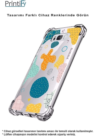 Samsung Galaxy M35 İle Uyumlu Geometrik Şekiller Baskılı Şeffaf Köşe Korumalı Antişok Kılıf