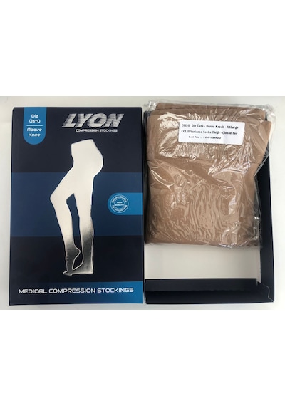 Lyon Diz Üstü Orta Basınçlı Varis Çorabı Ten Rengi CCL2 4XL Açık Diz Üstü