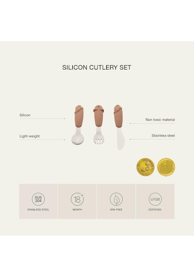 Citron 3'lü Silikon Saplı Paslanmaz Çelik Çatal Bıçak Ve Kaşık Takımı - Unicorn 1286067