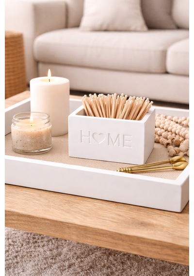 Minimalist Beton Dekoratif Obje & Takı Kutusu - "home" Serisi Beyaz