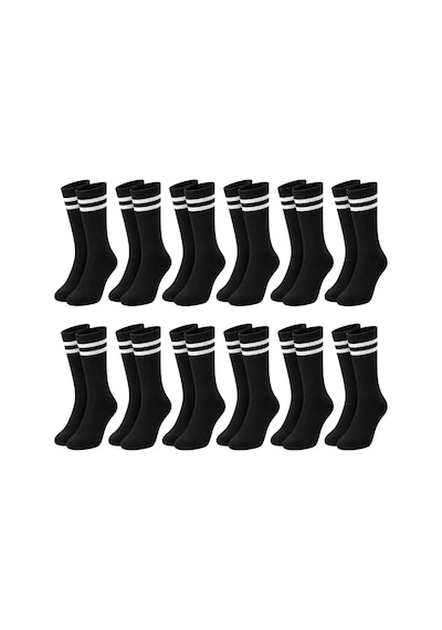 COJans Unisex Siyah Çorap Beyaz Çizgili 12'li Set Uzun Soket Günlük Spor Kolej Stil Kadın Erkek Çorabı Çok Renkli