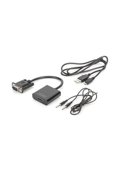 Digitus Da-70473 Vga - Hdmı Çevirici + Ses 3.5mm , Full Hd 1080p , Kablolu, 15 Cm, Siyah Renk K