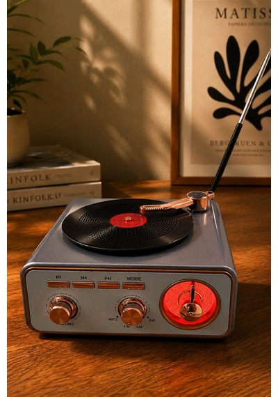 Meier Md-1217bt Gri Nostaljik Görünümlü Bluetooth Hoparlör Ve 3 Bantlı Şarjlı Radyo