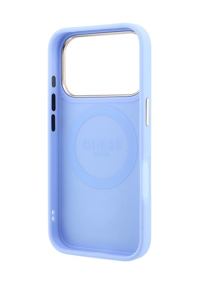 Apple Uyumlu iPhone 18 Pro Max Kılıf Guess Lisanslı M-safeli Şeritli Peony 4g Ve Yazı Logolu Kapak Açık Mavi