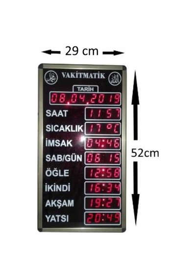 Cami Namaz Vakitmatik (Kasa Ölçüsü: 29X52 Cm)