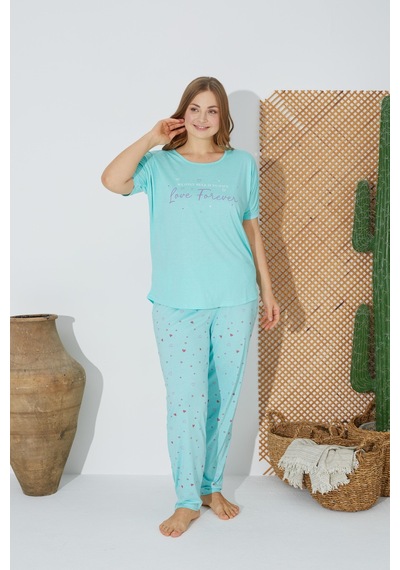 Estiva 24072 Büyük Beden Kadın Kısa Kollu Pijama Takım 001