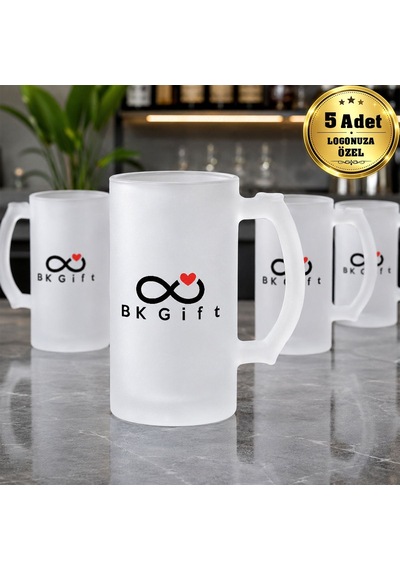 Logonuza Özel 5 Adet 500 Ml Buzlu Cam Bira Bardağı Kurumsal Hediye Ve Promosyon Seti Çok Renkli