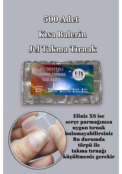 500 Adet Yeni Nesil Jel Destekli Balerin Kısa Takma Tırnak Seti Kısa Balerin