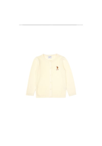 U.S. Polo Assn. Kız Çocuk Krem Düğmeli Bisiklet Yaka Triko Hırka 50316292-VR256