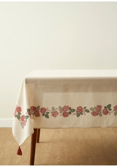 Bella Maison Rose Baskılı Masa Örtüsü Krem 150x250 Cm Krem