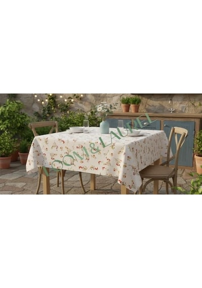 Loom & Laurel Baskılı Yıkanabilir Masa Örtüsü Mutfak Bahçe Piknik Masa Örtüsü Kırmızı Ağırlıklı Çiçek Desenli 140x140 Acı Kahverengi