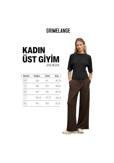 Grımelange Jolıeza Kadın Bisiklet Yaka Pens Detaylı Kısa Reglan Kollu Relaxed Fit Siyah Bluz Siyah