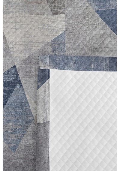 Mavi Geometrik Genç Odası Tek Kişilik Pike Takımı - Gri Modern 160x220 Cm Kapitone Yatak Örtüsü Mat Çiçek Yansıması