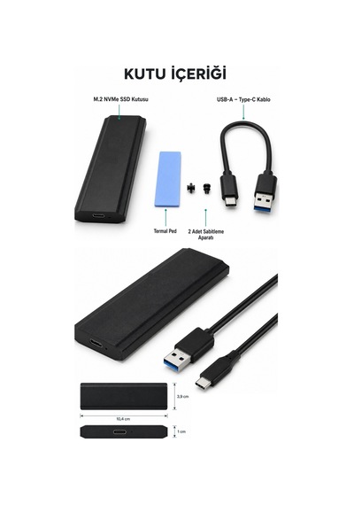 M.2 Ssd Kutusu Usb 3.0 Type-c Harici Ssd Disk Kutusu, Nvme M.2 Ssd Uyumlu, 2tb Kapasite Desteği, Pcıe M-key
