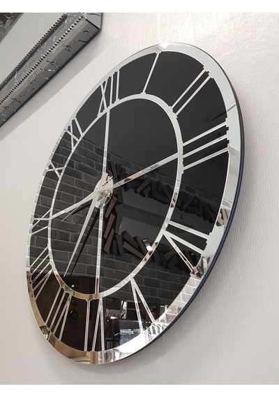 Ayna Denizi Silver Black Model Gümüş Siyah Renk 50 CM Dekoratif Aynalı Duvar Saati Gümüş - Siyah