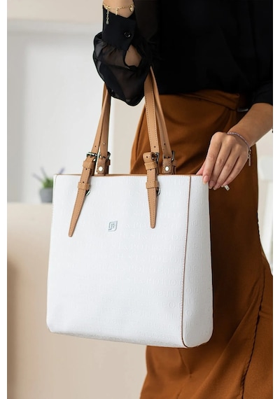 Just Polo Kadın Taş Büyük Boy El Çantası 31 X 32 Cm Beyaz - Camel
