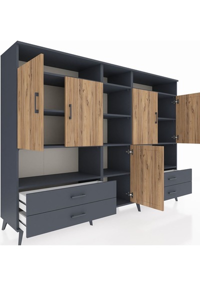 Hyperion Dolap 12 Raflı 4 Çekmeceli 5 Kapaklı 220x44x163 Antrasit Antrasit-çam/antrasit Hyperion Dolap 12 Raflı 4 Çekmeceli 5 Kapaklı 220x44x163 Antrasit Antrasit-çam/antrasit