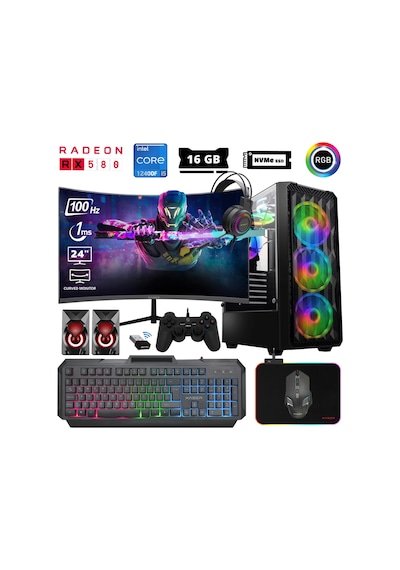 Xaser ABYSSX2 i5-12400F 16 GB 512 GB M.2 NVMe SSD 8 GB RX580 23.8" Free Dos Masaüstü Oyuncu Bilgisayarı