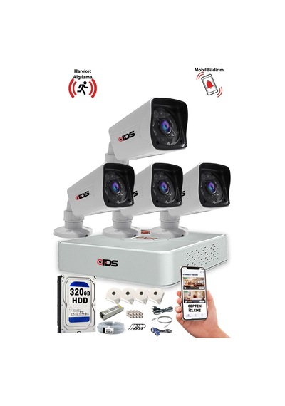 Ids - 4 Kameralı 1080p Fullhd 5mp Sony Lensli Kamera Seti - A1544