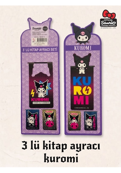 Bakgelal Sanrio Lisanslı Kuromi 3 Lü Manyetik Kitap Ayracı Seti Pop Art Tasarım - 9083902974021