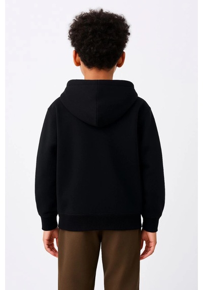 Barlashive Erkek Çocuk Kapüşonlu Kanguru Çepli Tam Fermuarlı Hırka Sweatshirt - Siyah Çok Renkli