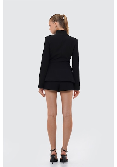Thalure Kadın Siyah Dik Yakalı Fit Blazer