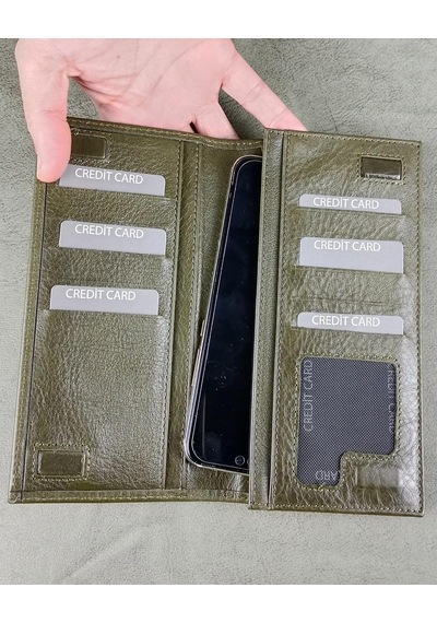 Xmlbayiciniz Hakiki Deri Telefon Bölmeli Kadın Erkek Cüzdan Haki Çok Renkli