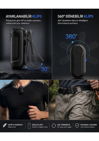 Nvg Mini Aksiyon Kamera Video Kaydedici 1080p Full Hd Wifi Klipsli Giyilebilir Taşınabilir Vücut Kamera Siyah